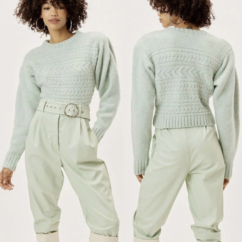 For Love & Lemons Dominique Green Cable Knit Sweater XXS New‎
